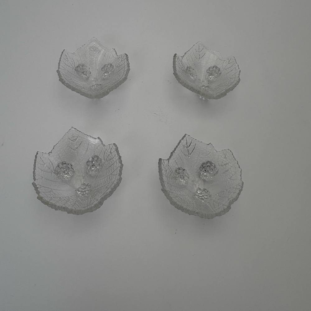 Vintage Fostoria Clear Glass Grape Leaf Footed Salt Cellars-Set of Four